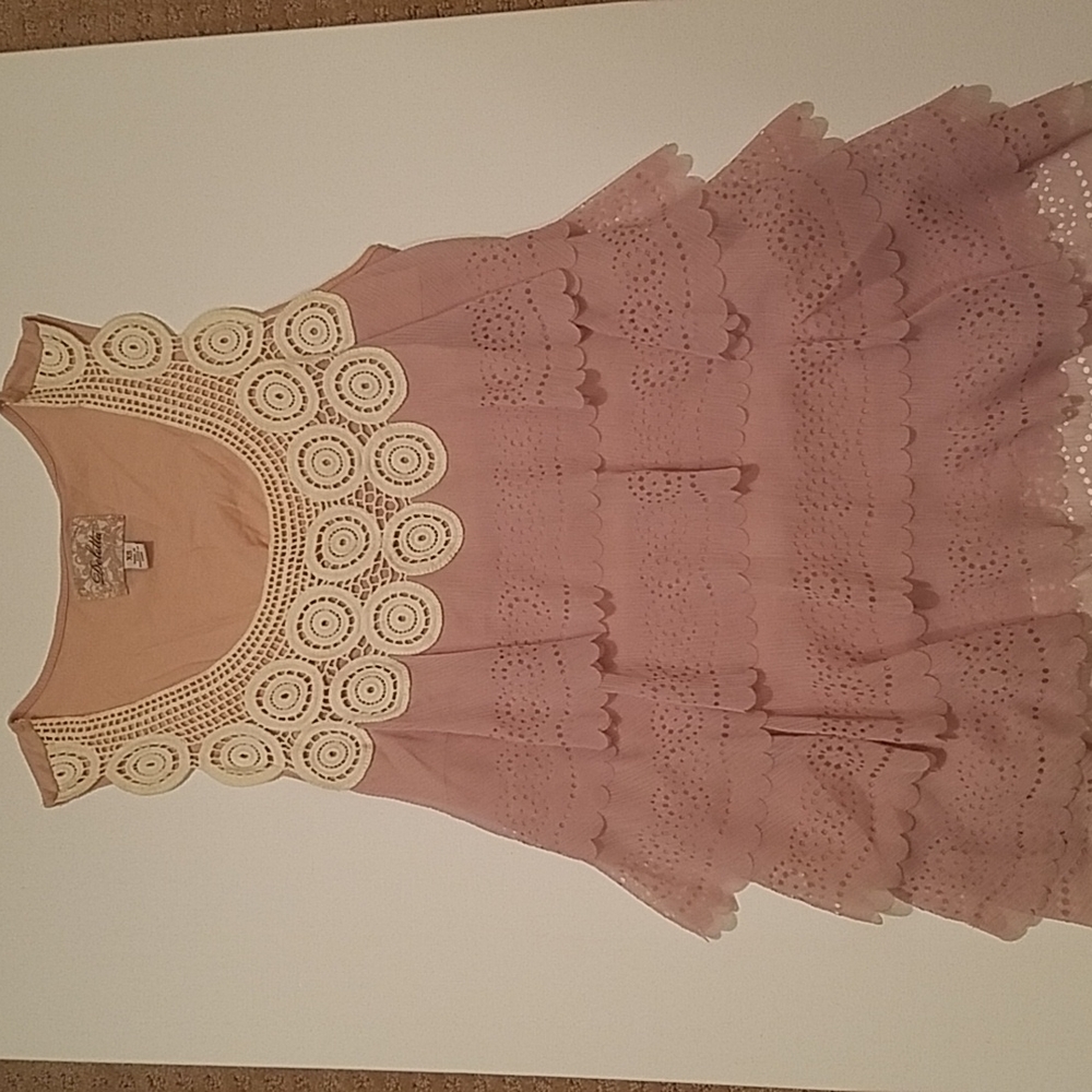 ANTHRO Deletta Blush Pink Crochet Lace and Cut out detail Tank Sz XS - Picture 1 of 6